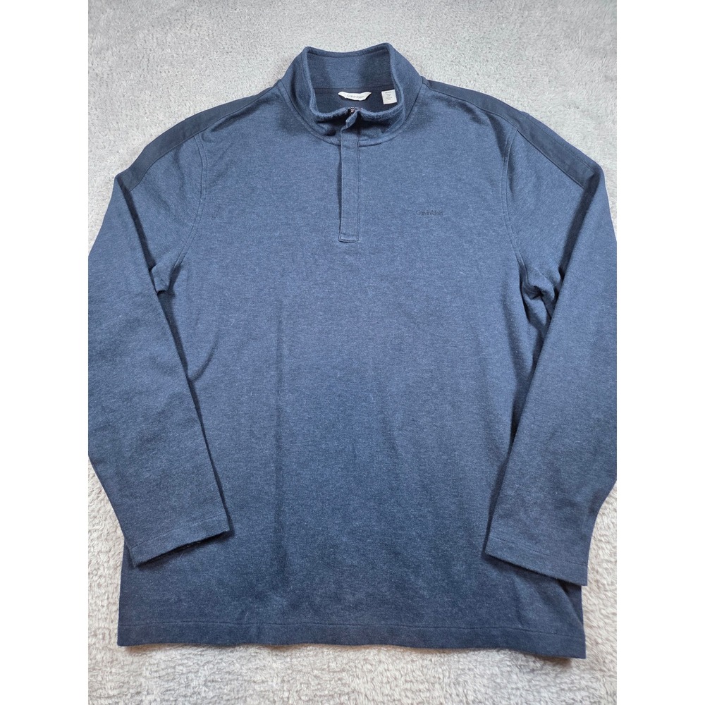 Calvin Klein Quarter Zip XXL Navy Blue‎ Mens Heathered Pullover Sweatshirt